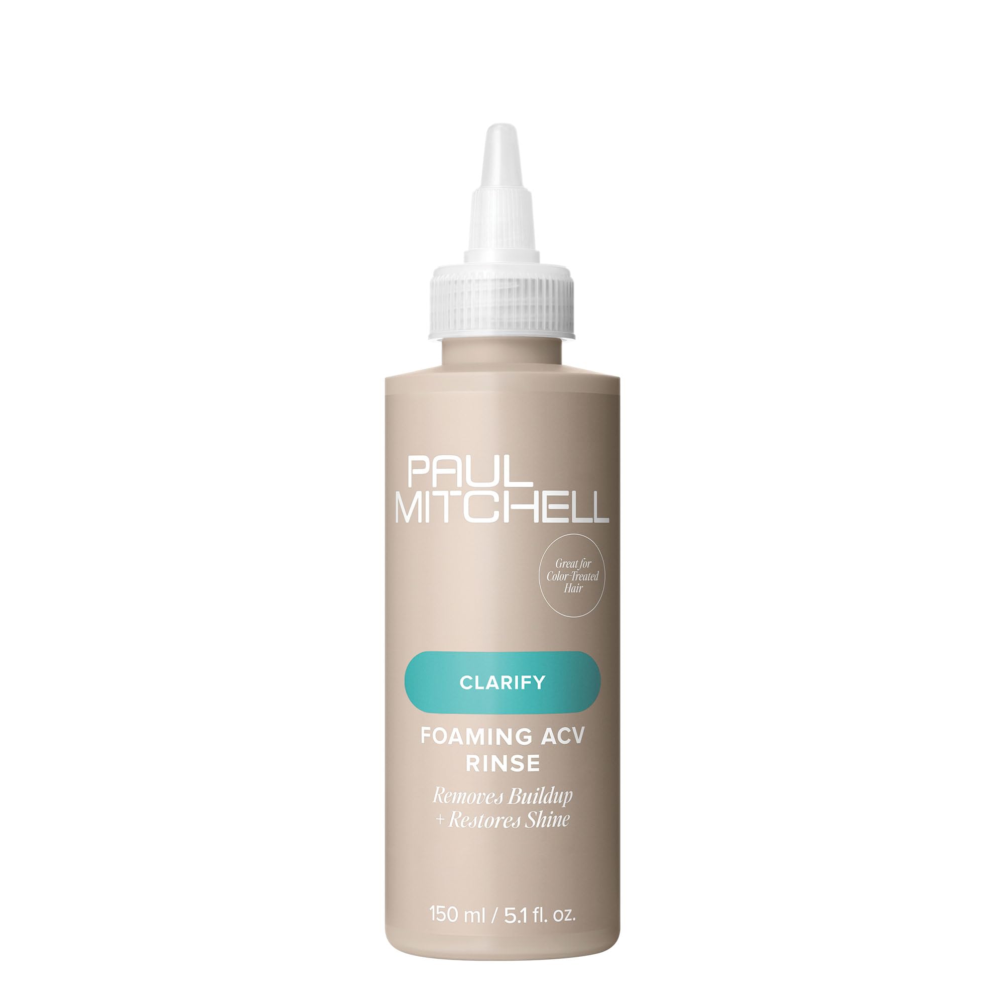 Paul Mitchell Foaming ACV Rinse shampoo for all hair types, with a pump bottle and foaming texture, designed for scalp and hair cleansing.
