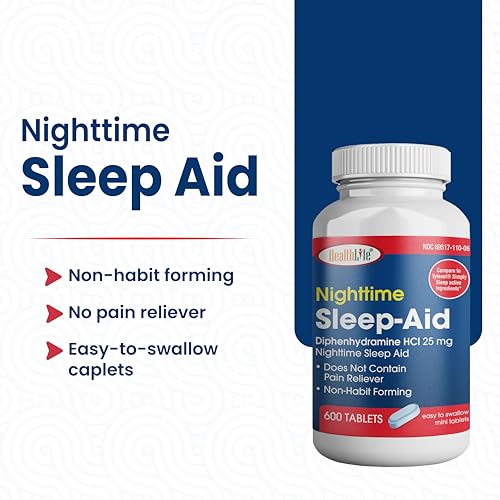 HealthPharma Nighttime Sleep-Aid, Diphenhydramine HCL Caplets, - Product Imagery