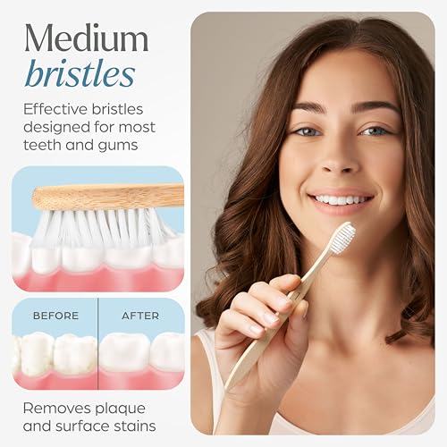 VIVAGO Bamboo Toothbrushes 10 Pack – Plant-Based Medium Bristles - Product Imagery