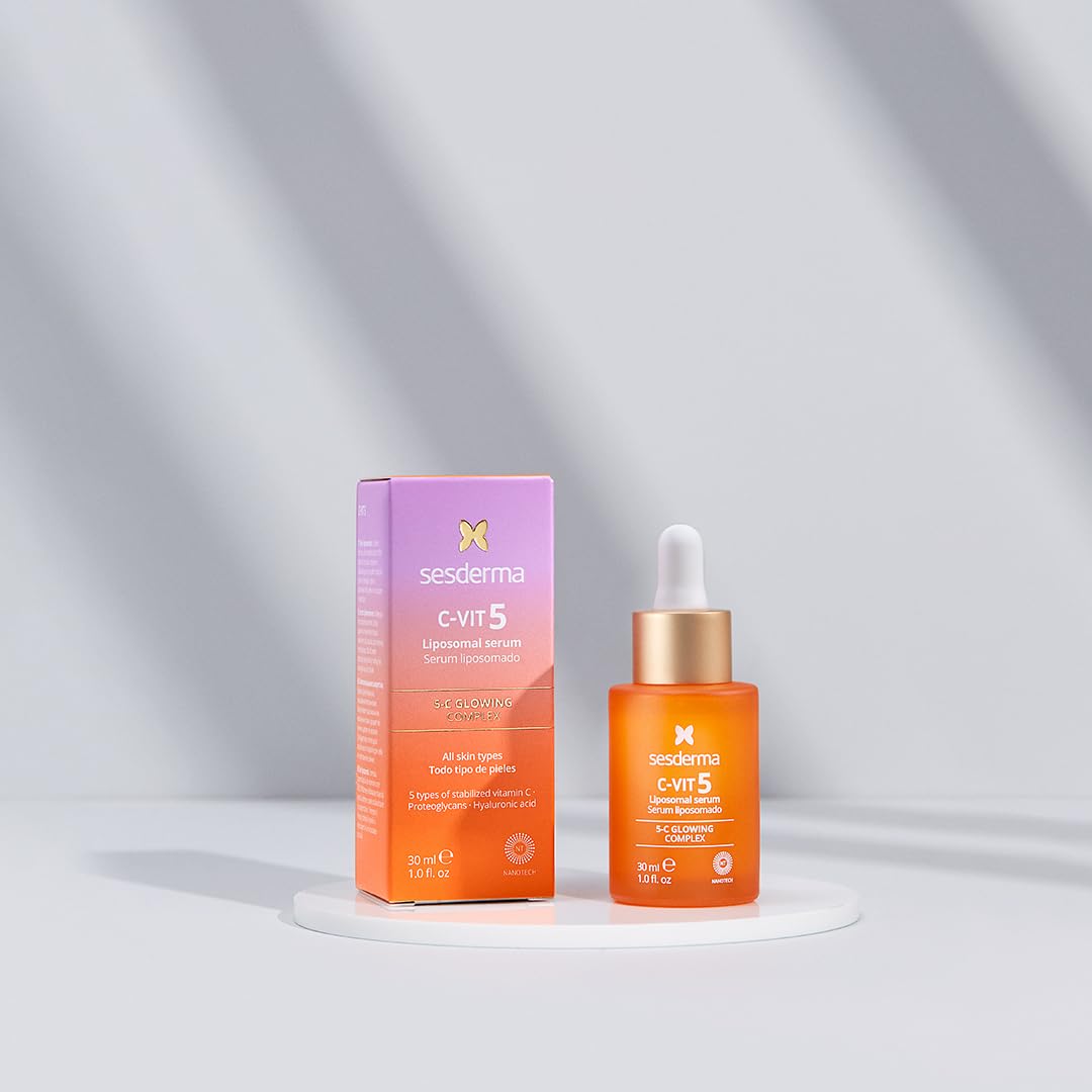 Sesderma C-VIT 5 Fusion Vitamin C serum bottle, showing the skin serum with bright packaging and dropper for radiant skin.
