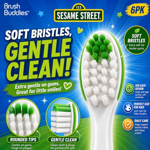 Brush Buddies Sesame Street Toothbrushes for Kids, Soft Bristle - Product Imagery