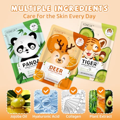 9 Pack Animal Face Masks Skincare for Kids, Spa Party Gifts for - Product Imagery
