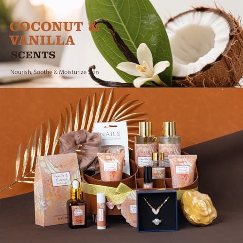 Spa Gift Basket for Women, Coconut Vanilla Bath and Body Set - Product Imagery