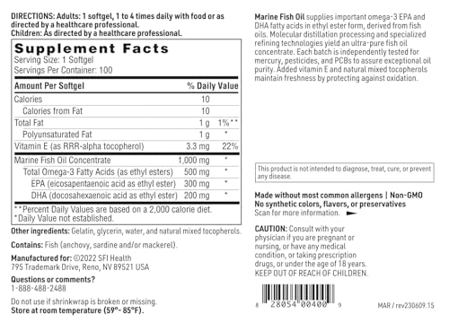 Klaire Labs SFI Health Marine Fish Oil, 100 Softgels - Product Imagery