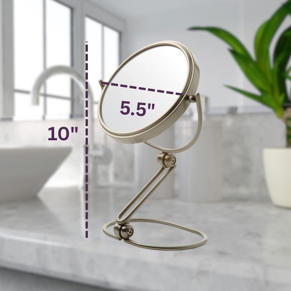 JERDON 5.5" Tabletop Makeup Mirror - 10X Magnification - Nickel - MC450N – product photo (Compact &amp; Travel Mirro
