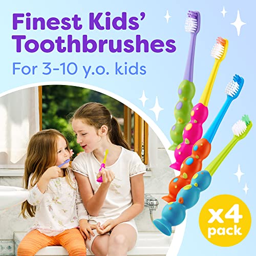 Kids Toothbrush 4 Pack - Soft Bristles with Suction Cup - - Product Imagery