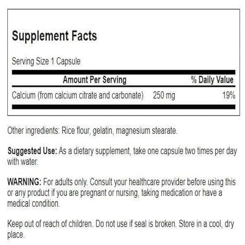 Swanson Calcium Citrate Complex Bone Health 250 mg, 100 Capsules - Product Imagery