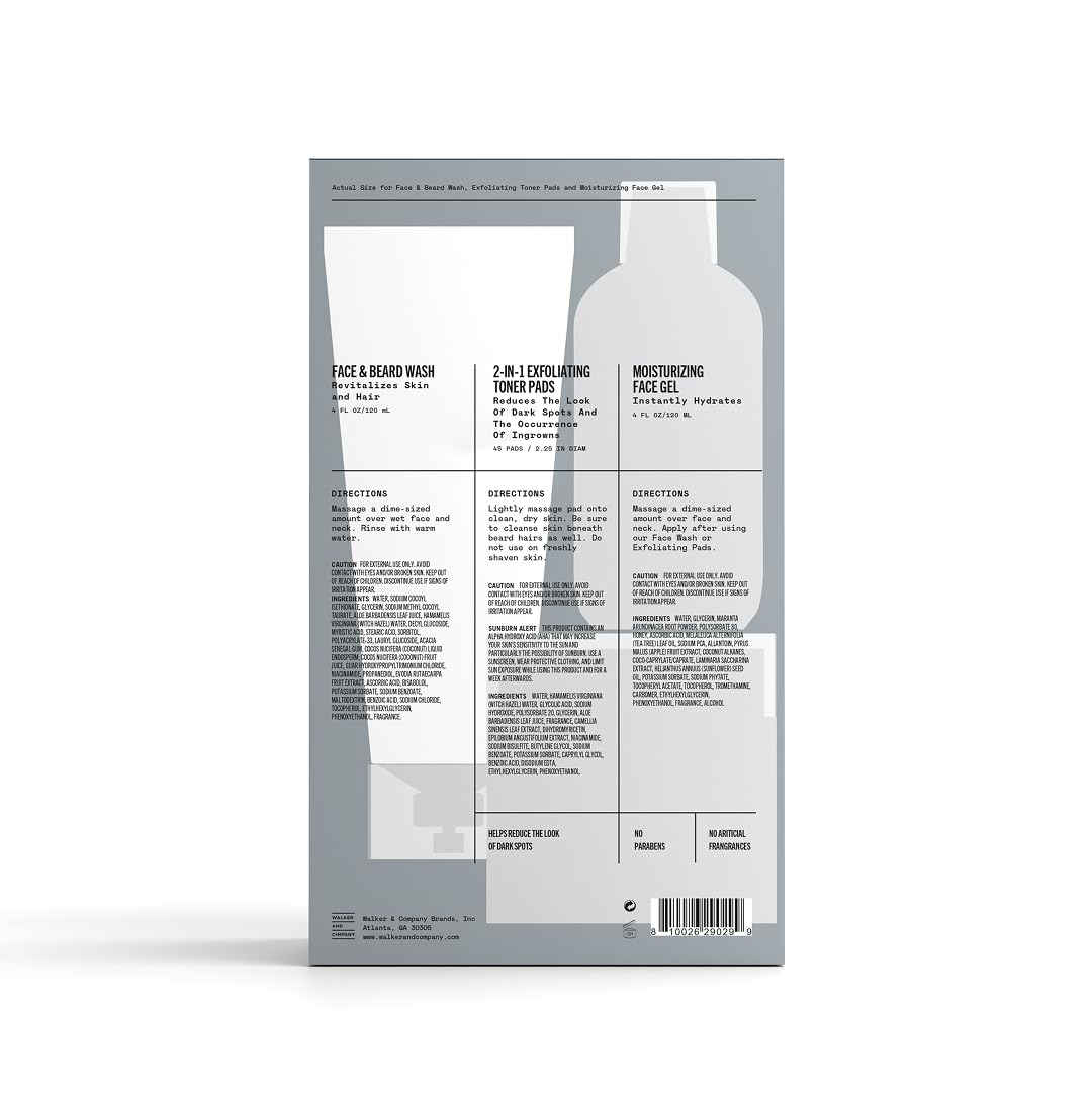 Bevel men's skin care set with face wash, gel, and exfoliating pads for effective skin cleaning.