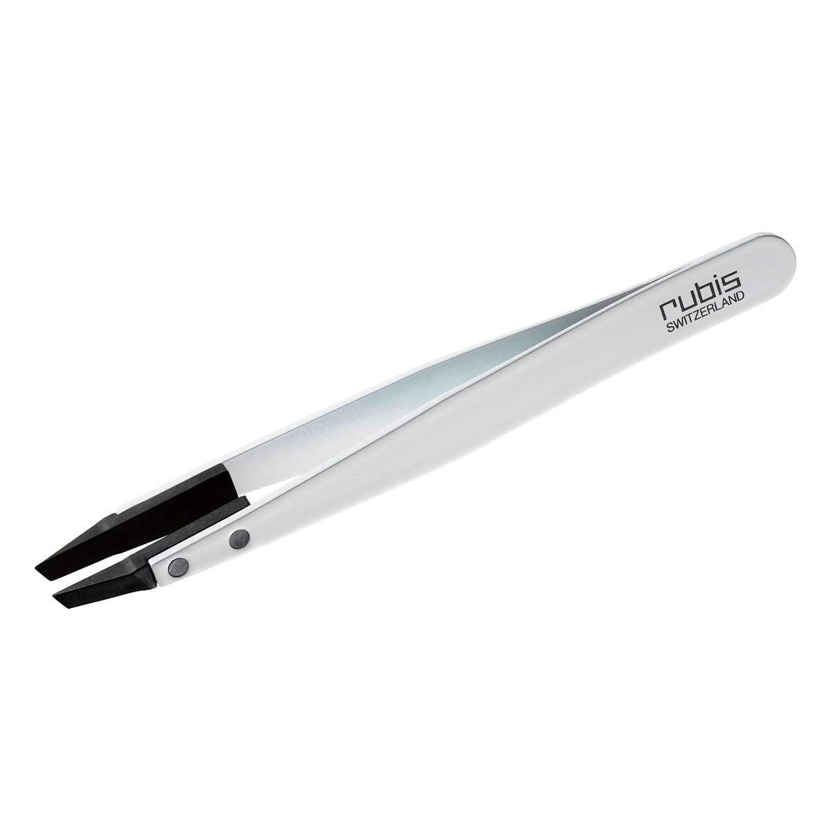 Rubis Classic Techno Stainless Steel Tweezers for Precise Eyebrows and Hair Removal Slanted Polymer Tips, 1KS102,Rubis S