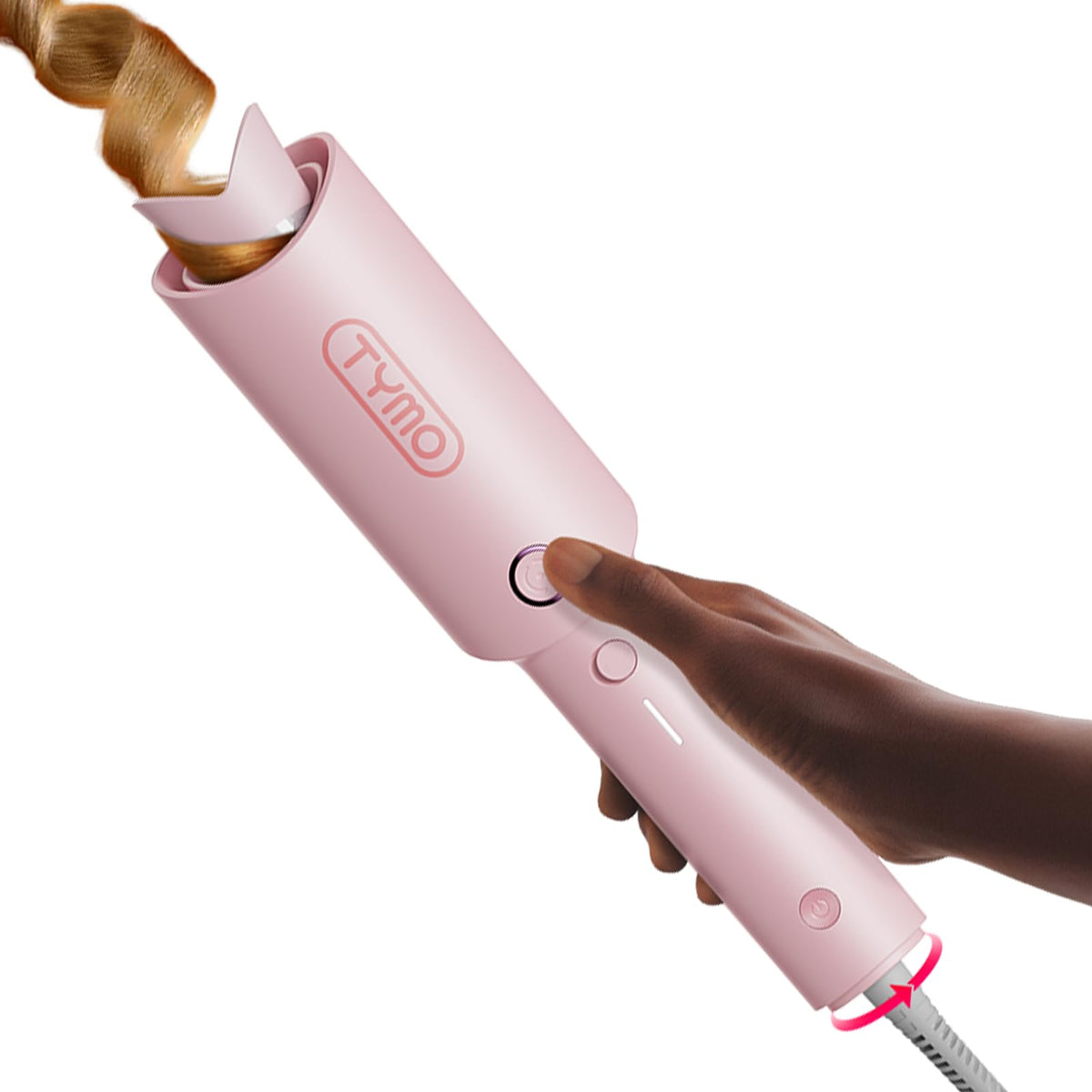 TYMO Automatic Rotating Curling Iron, TYMO CURLPRO Beach Waves Hair Curler – Pink, Ceramic, 1 1/4 Inch