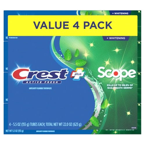 Crest + Scope, Active Fresh, Teeth Whitening Toothpaste for - Product Imagery