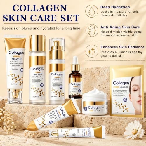 10PCS Collagen Skin Care Set,Anti Aging Facial Skincare Set for - Product Imagery