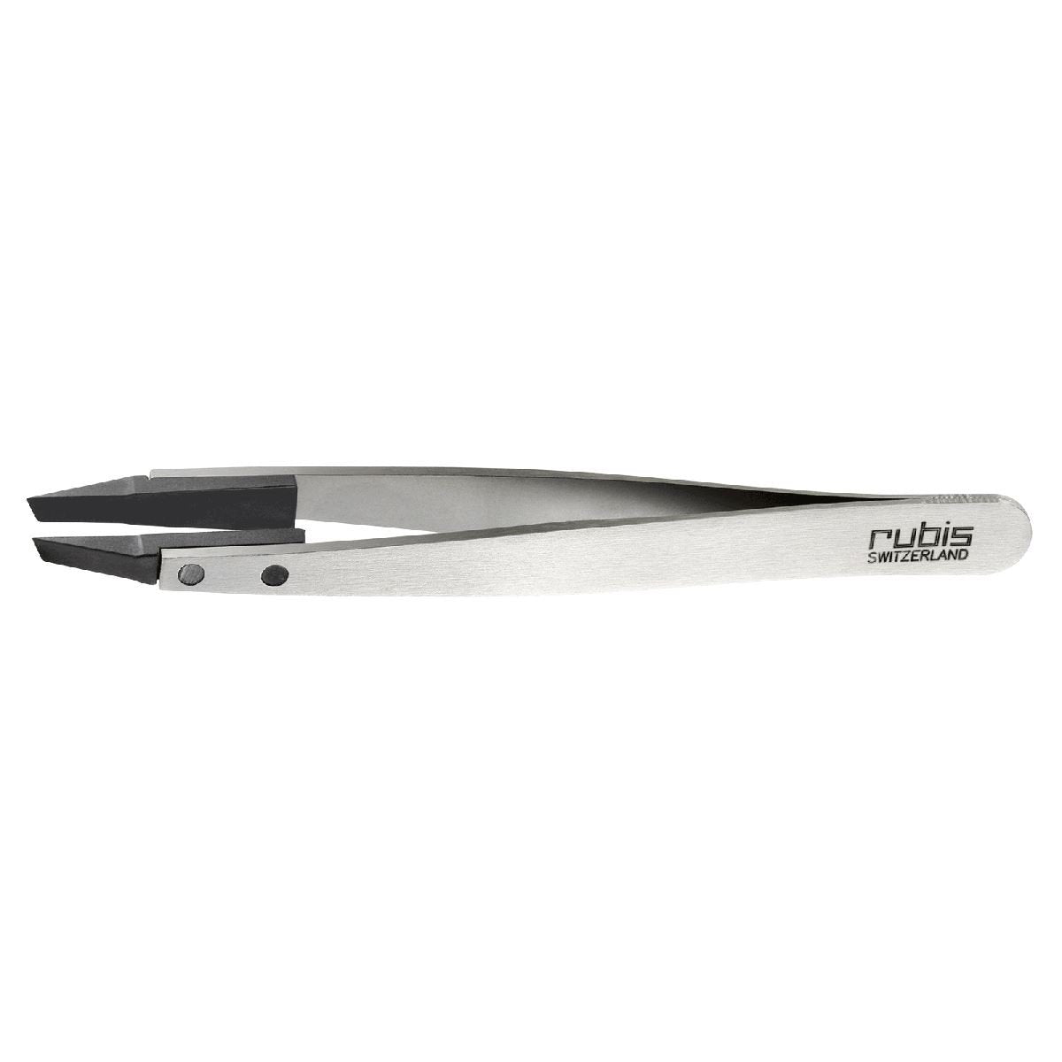 Rubis Classic Techno Stainless Steel Tweezers for Precise Eyebrows and Hair Removal Slanted Polymer Tips, 1KS102,Rubis S