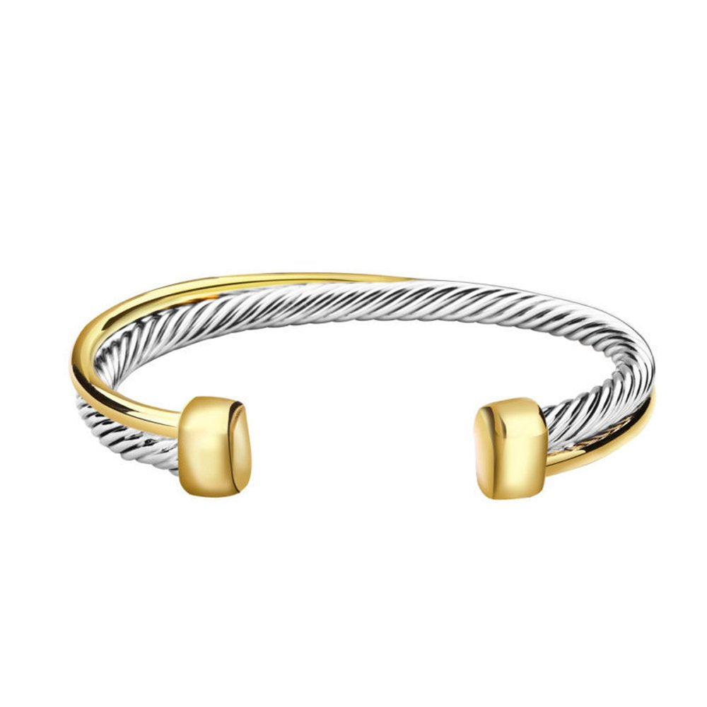 UNY JEWEL Jewelry Make a Statement with Our Two Tone Twisted Cable Wire Ball Weave Cuff Bangle Makes a Thoughtful and St