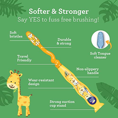 GuruNanda Kids Toothbrush with Suction Cup & Tongue Cleaner, - Product Imagery