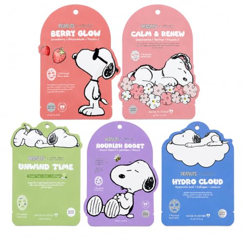 CELAVI 5 Pack Peanuts Snoopy Printed Sheet Mask, Cute Face Masks - Product Imagery