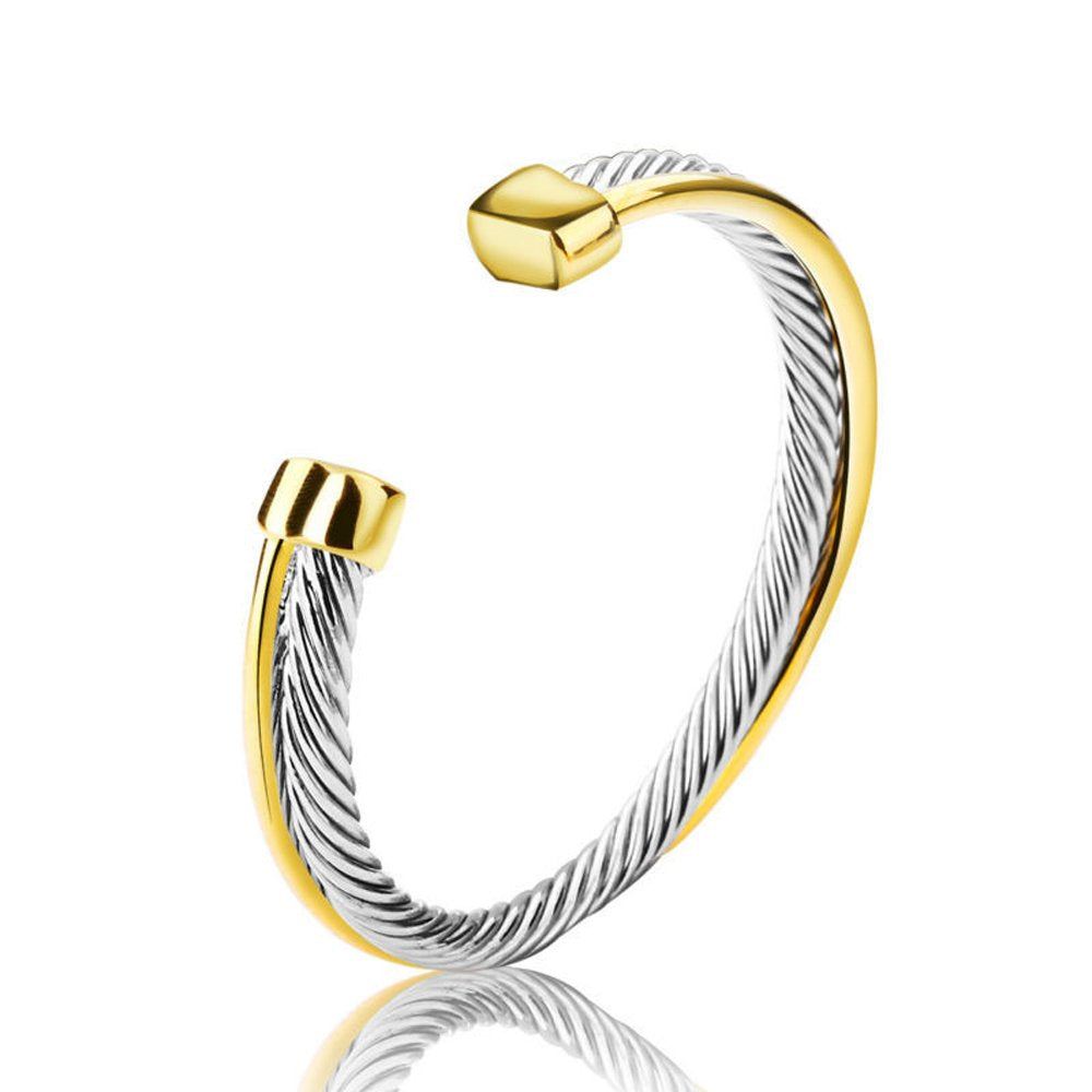 UNY JEWEL Jewelry Make a Statement with Our Two Tone Twisted Cable Wire Ball Weave Cuff Bangle Makes a Thoughtful and St