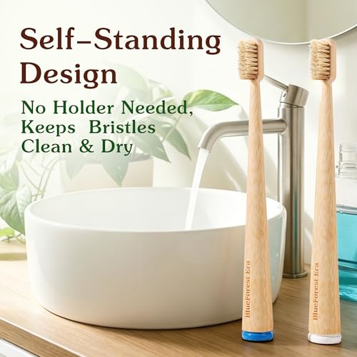 Boar Bristle Bamboo Toothbrushes Plastic Free 4 Pack - Product Imagery