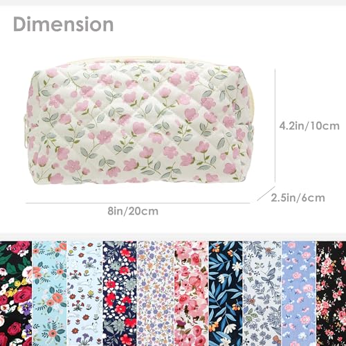 PAZIMIIK Small Quilted Makeup Bag,Zipper Cosmetic Pouch,Floral - Product Imagery