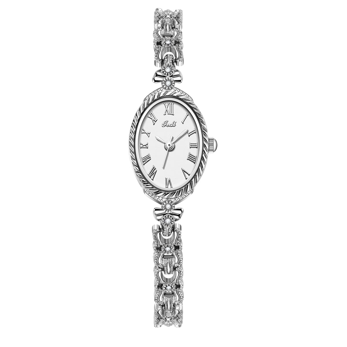 CARLIEN Fashion Vintage Gold Oval Quartz Watches for Women - Alloy Steel Band Slim Bracelet - Roman Numerals Numbers - D