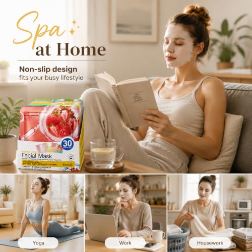 30-Piece Hydrating Face Masks Bulk, Sheet Masks for Skincare - Product Imagery