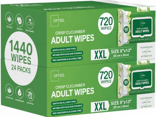OPTEEL Wipes for Adults – Extra Large 8x13, Scented, Pre-Moistened, 1440ct – White, Alcohol Free, Disposable, Cucumber