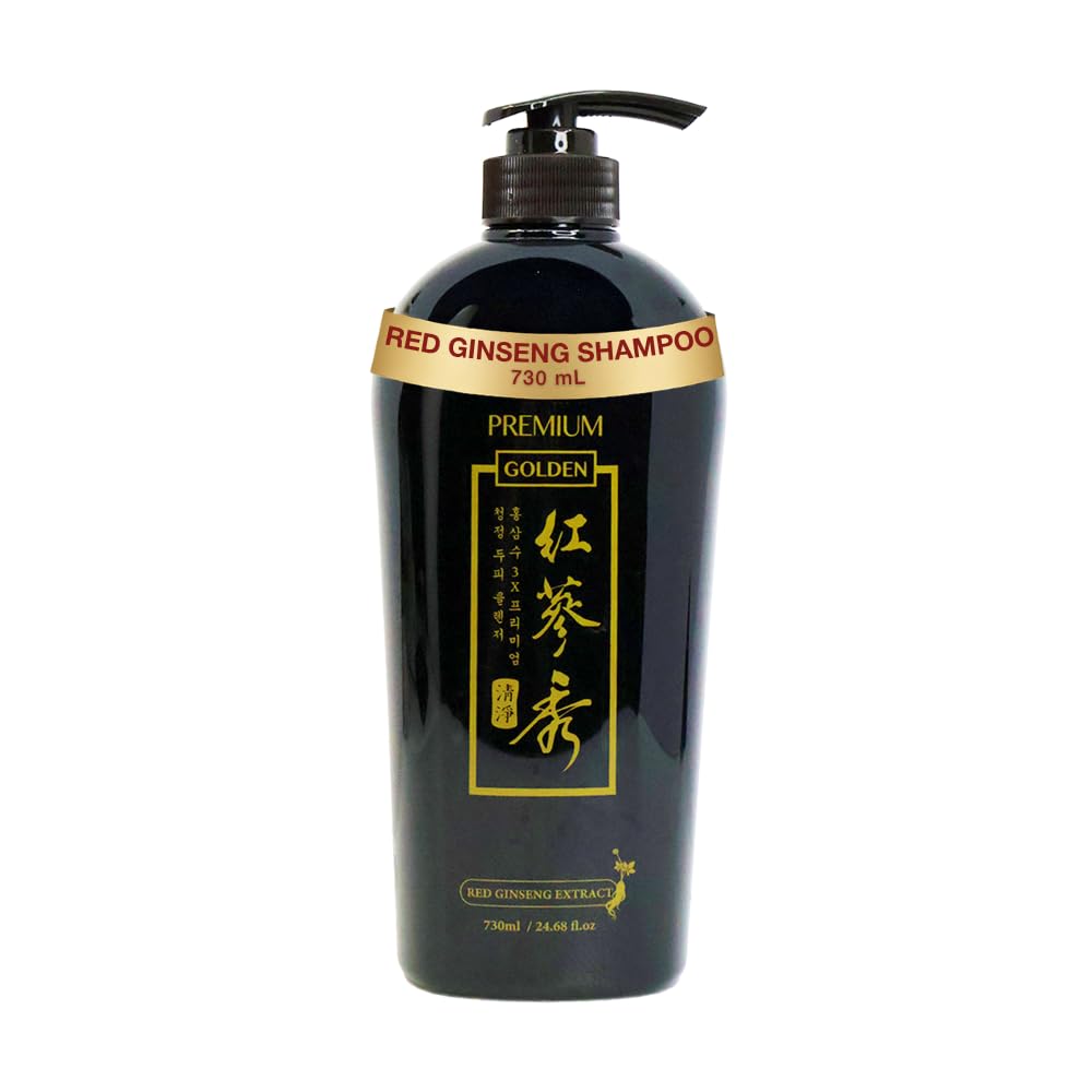 Naisture Red Ginseng 3X Golden Shampoo for hair regrowth, 730ml bottle, natural ginseng formula for scalp and hair health.