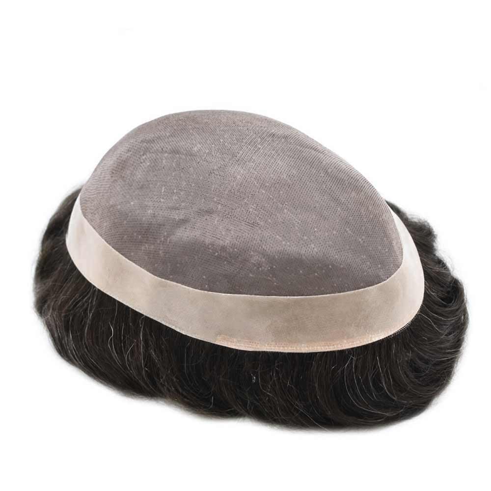 Curve Hair Mens Toupee Human Hair Piece Replacement System Monofilament Wig Hair Unit for Men Durable Poly Coated Mens Hairpiece (#220 Darkest Brown+20% Gray, 6"X8")