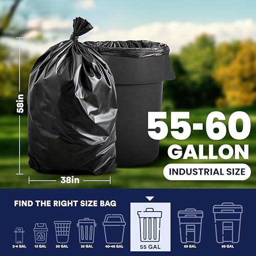 Plasticplace 55-60 Gallon Trash Bags, Heavy Duty, Black Garbage - Product Imagery