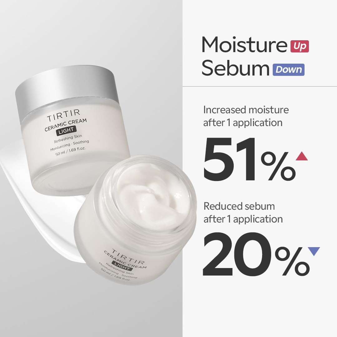 TIRTIR Ceramic Cream Light | Deep moisturizer for Glass Skin, Polyglutamic acid, Centella Asiatica Extract, Skin barrier