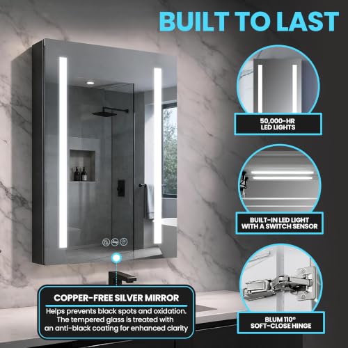 Blossom LED Medicine Cabinet Mirror for Bathroom, 24x32 Inch | - Product Imagery