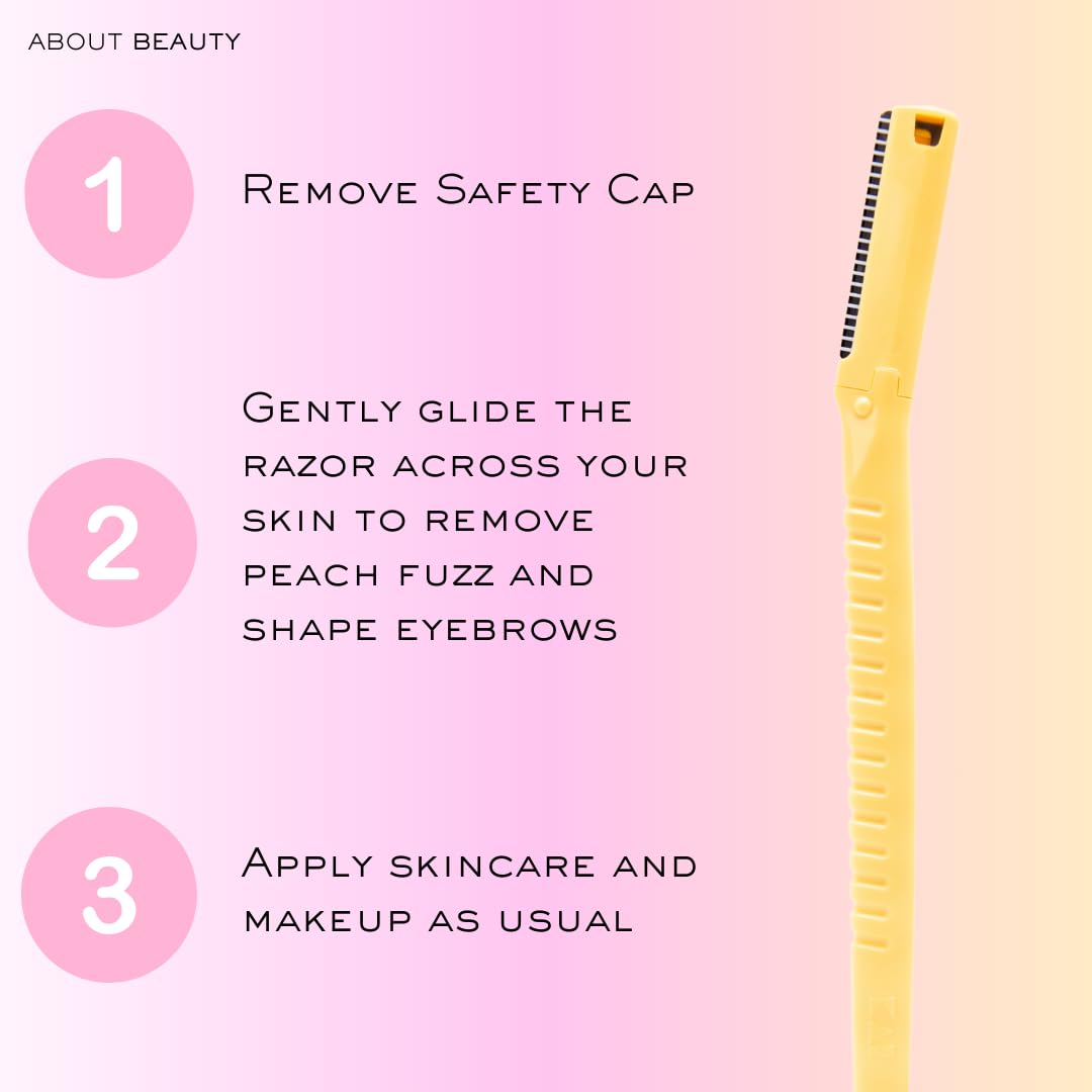 About Beauty Face N Brow 3 manual grooming razors for precise facial and eyebrow hair removal, with sleek handles.