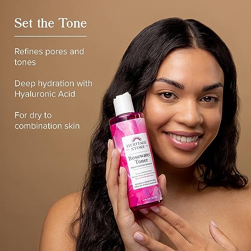 HERITAGE STORE Rosewater Facial Toner with Hyaluronic Acid, 8 fl - Product Imagery