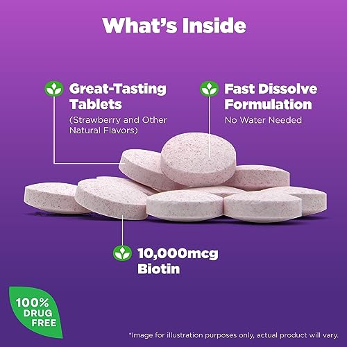 Natrol Biotin 10000mcg, 4X Faster Dissolve Supplement for - Product Imagery