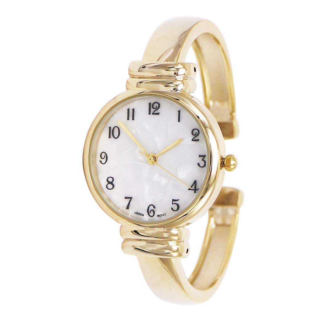 Rosemarie Collections Women's Mother of Pearl Metal Cuff Watch (Gold) – product photo (Wrist Watches)