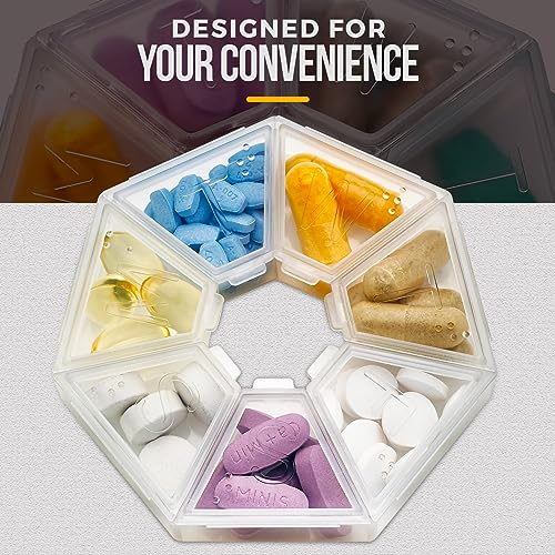 MEDca Weekly Pill Organizer Clear 7-Sided Pill Reminder, Round - Product Imagery