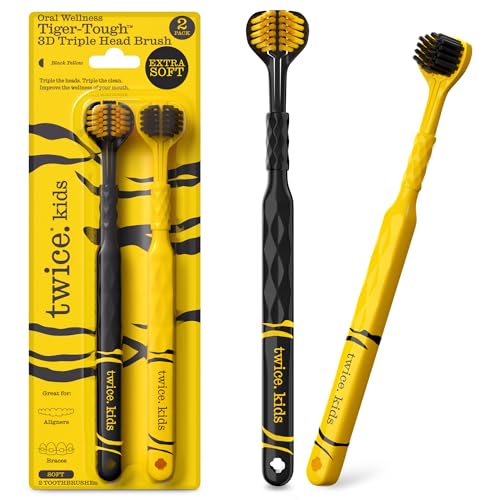Twice Kids 3D Triple-Head Toothbrush – Extra-Soft Bristles for - Product Imagery