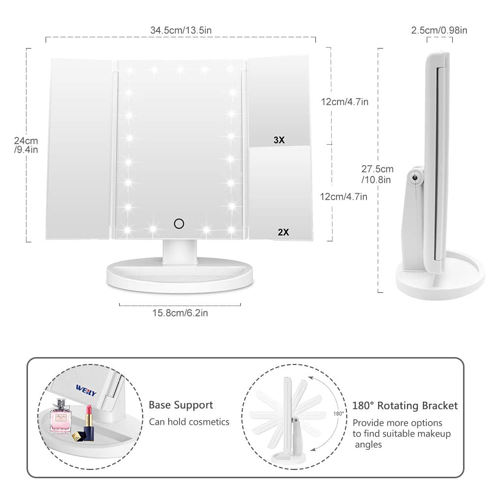 WEILY Makeup Mirror with 21 LED Lights, 1x/2x/3x Trifold Vanity Mirror – product photo (Makeup Mirrors)
