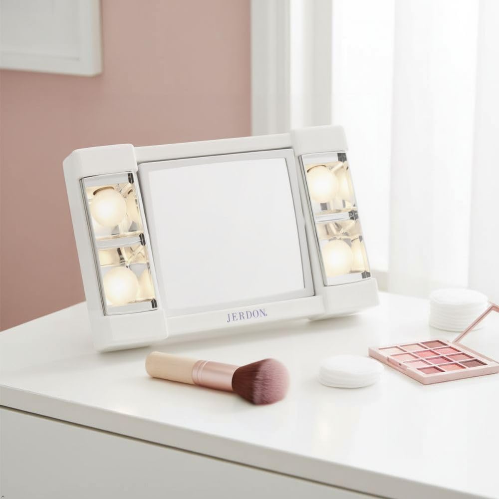 JERDON Lighted Makeup Mirror with 3X Magnification - White - J1010 – alternate angle