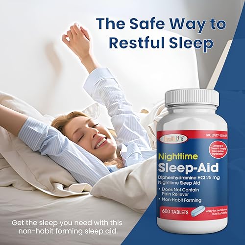 HealthPharma Nighttime Sleep-Aid, Diphenhydramine HCL Caplets, - Product Imagery