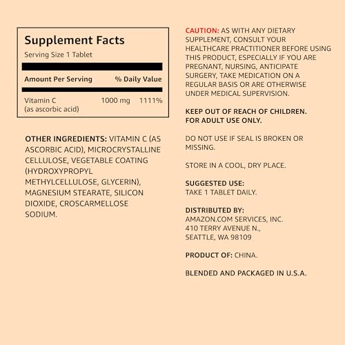 Amazon Basics Vitamin C 1000mg, Supports Healthy Immune System, - Product Imagery