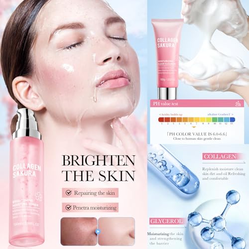 Sakura Skincare Kit, 11Pcs Skin Care Set with Cleanser, Toner, - Product Imagery