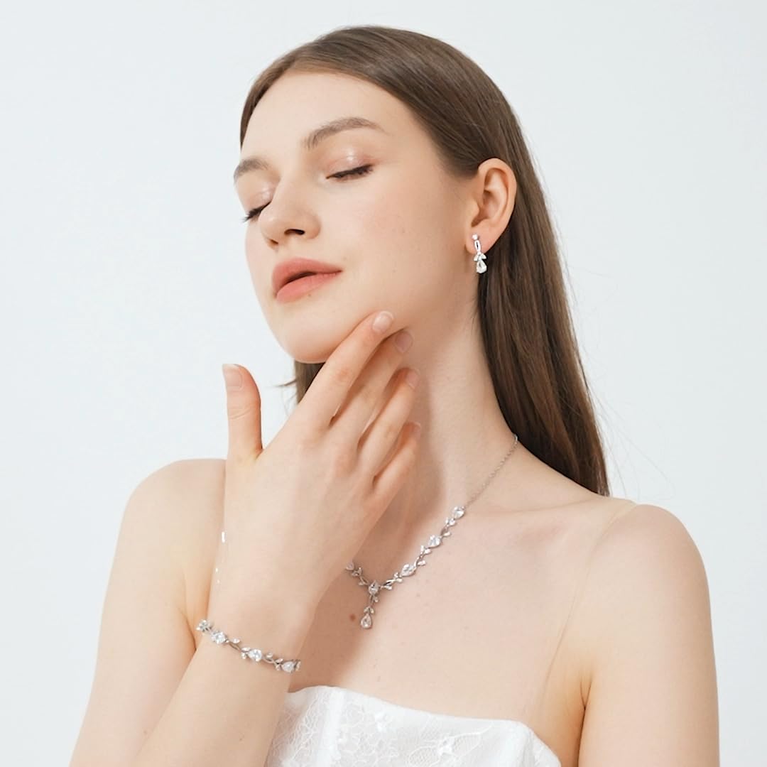 GZWHD Wedding Jewelry Sets for Bride Bridesmaid Women Cubic Zirconia Necklace Earrings Bracelet Set Gift for Mother Frie