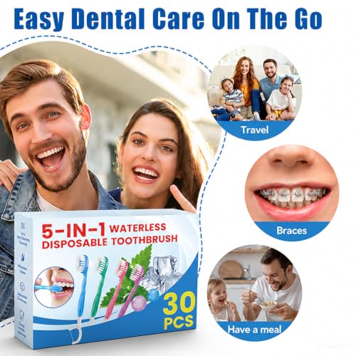 5 in 1 Disposable Travel Toothbrushes, Prepasted Mini On-the-Go - Product Imagery