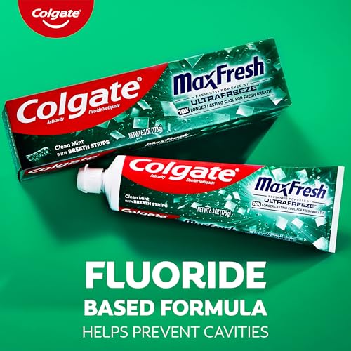 Colgate MaxFresh Fluoride Toothpaste, Clean Mint, 4 Pack, 6.3 oz - Product Imagery