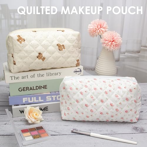 PAZIMIIK Small Quilted Makeup Bag,Zipper Cosmetic Pouch,Gauze - Product Imagery