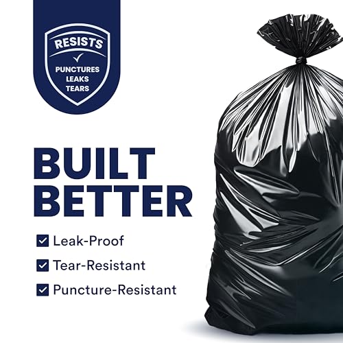 Plasticplace 55-60 Gallon Trash Bags, Heavy Duty, Black Garbage - Product Imagery