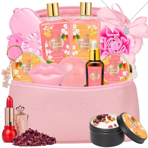 LILY ROY 20Pcs Luxurious Bath Gift Set, Skin Care Gifts, Spa Gifts for Women & Mom – PINK PEACH FLOWER 2
