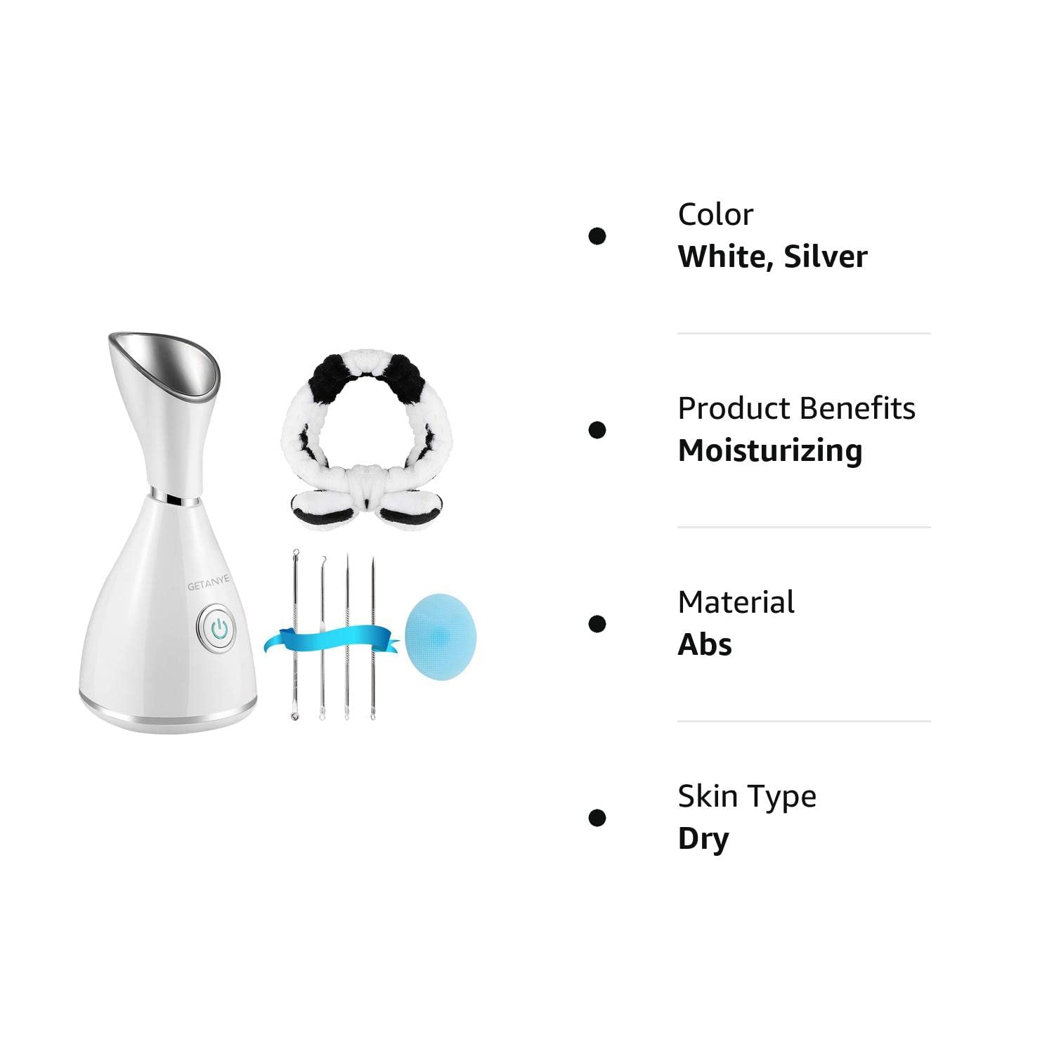 Surwit GETANYE Nano Ionic Face Steamer with blackhead remover kit, facial brush, and hair band for deep pore cleansing and hydration.