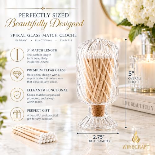 6 Pack Decorative Glass Matches Cloche | Long Match Holder Jar - Product Imagery